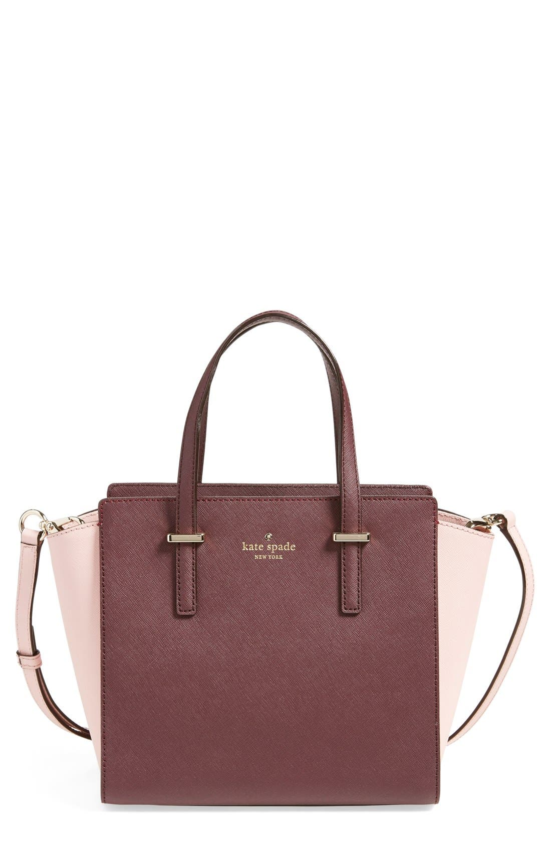 'cedar street - small hayden' leather satchel, Main, color, MULLED WINE/ ROSE JADE