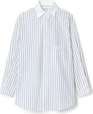 Lafayette 148 New York Oversize Stripe Cotton Button-Up Shirt