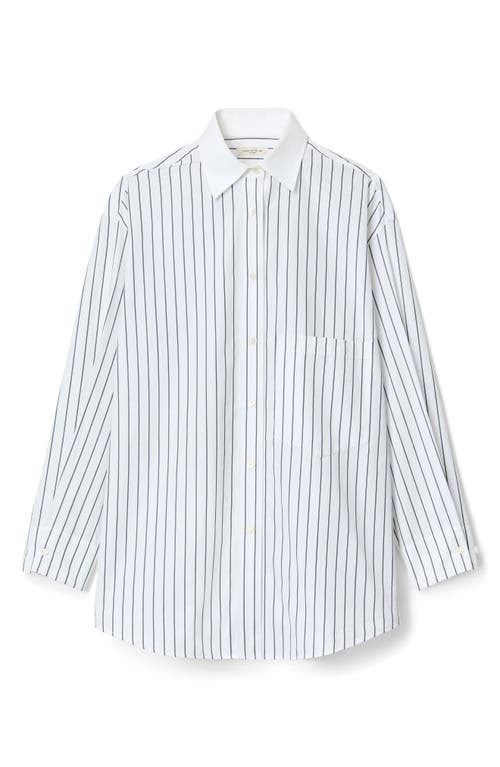 Lafayette 148 New York Oversize Stripe Cotton Button-up Shirt In White