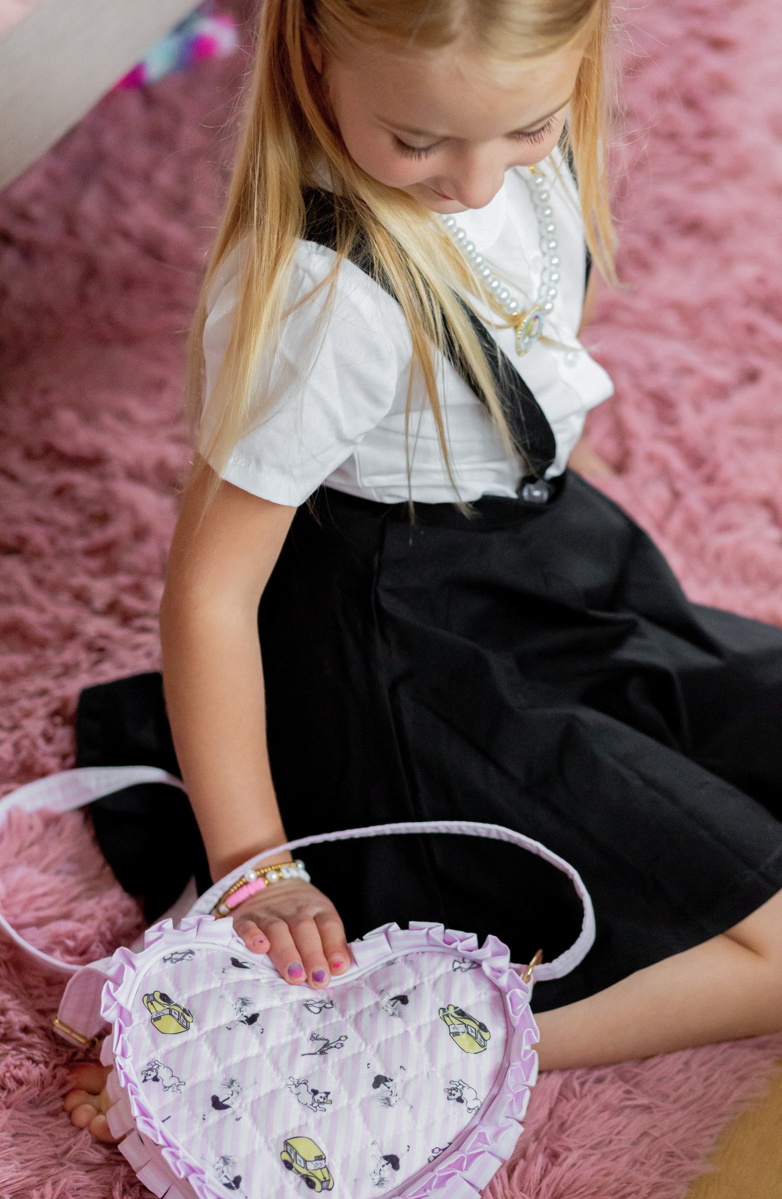 Bits 
Bows Eloise NYC Taxi Cab Ruffle Heart Purse, Alternate, color, Pink/White