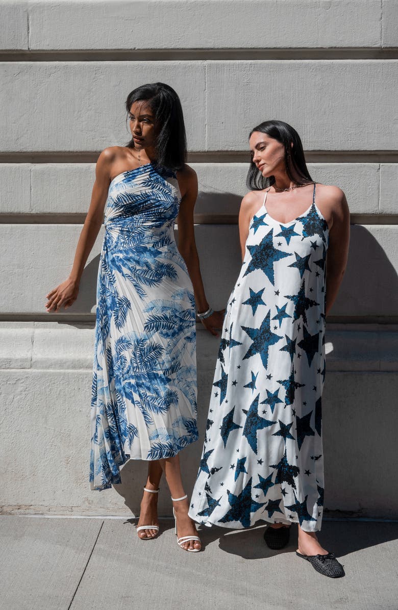 Nicole Miller One Shoulder Pleat Dress, Alternate, color, Navy Print