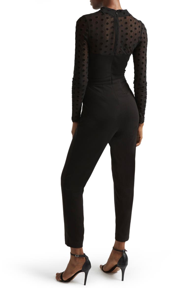 Leah Mesh & Jersey Jumpsuit, Alternate, color, BLACK