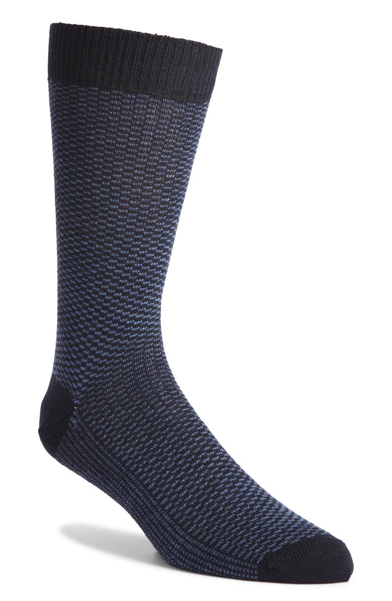 Canali Micropattern Jacquard Wool Blend Dress Socks, Main, color, Navy