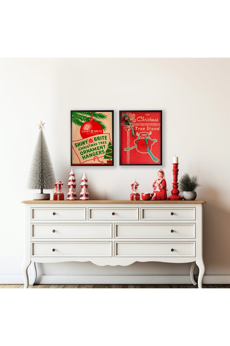 Vintage Shiny Brite christmas poster, Alternate, color, Red