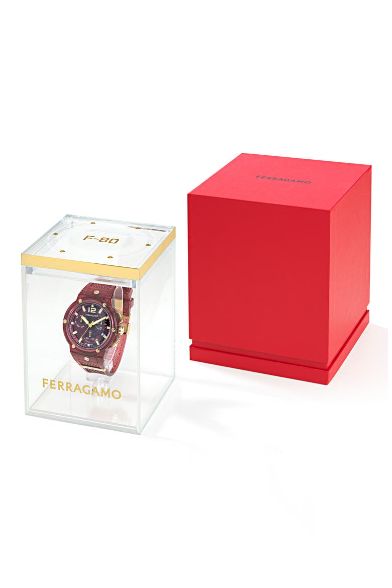 F-80 Translucent Chronograph Recycled Polyurthane Strap Watch, 44mm, Alternate, color, BURGUNDY