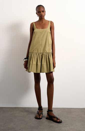 Drop Waist Cotton Poplin Minidress