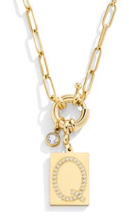 Mint & Lily Pave Initial Pendant with Paperclip Chain Necklace
