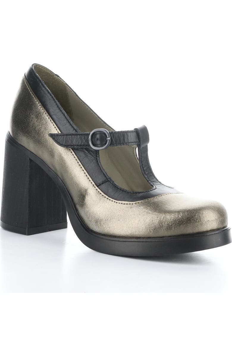 Fly London Seif T-Strap Pump, Main, color, 001 Dk Gold/ Black