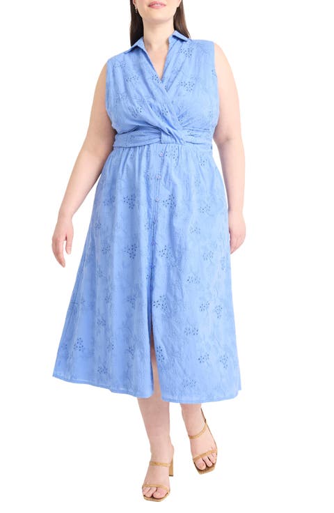 Eyelet Front Wrap Sleeveless Maxi Dress (Plus)