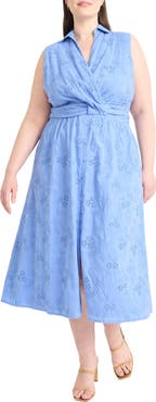 Maggy London Eyelet Front Wrap Sleeveless Maxi Dress
