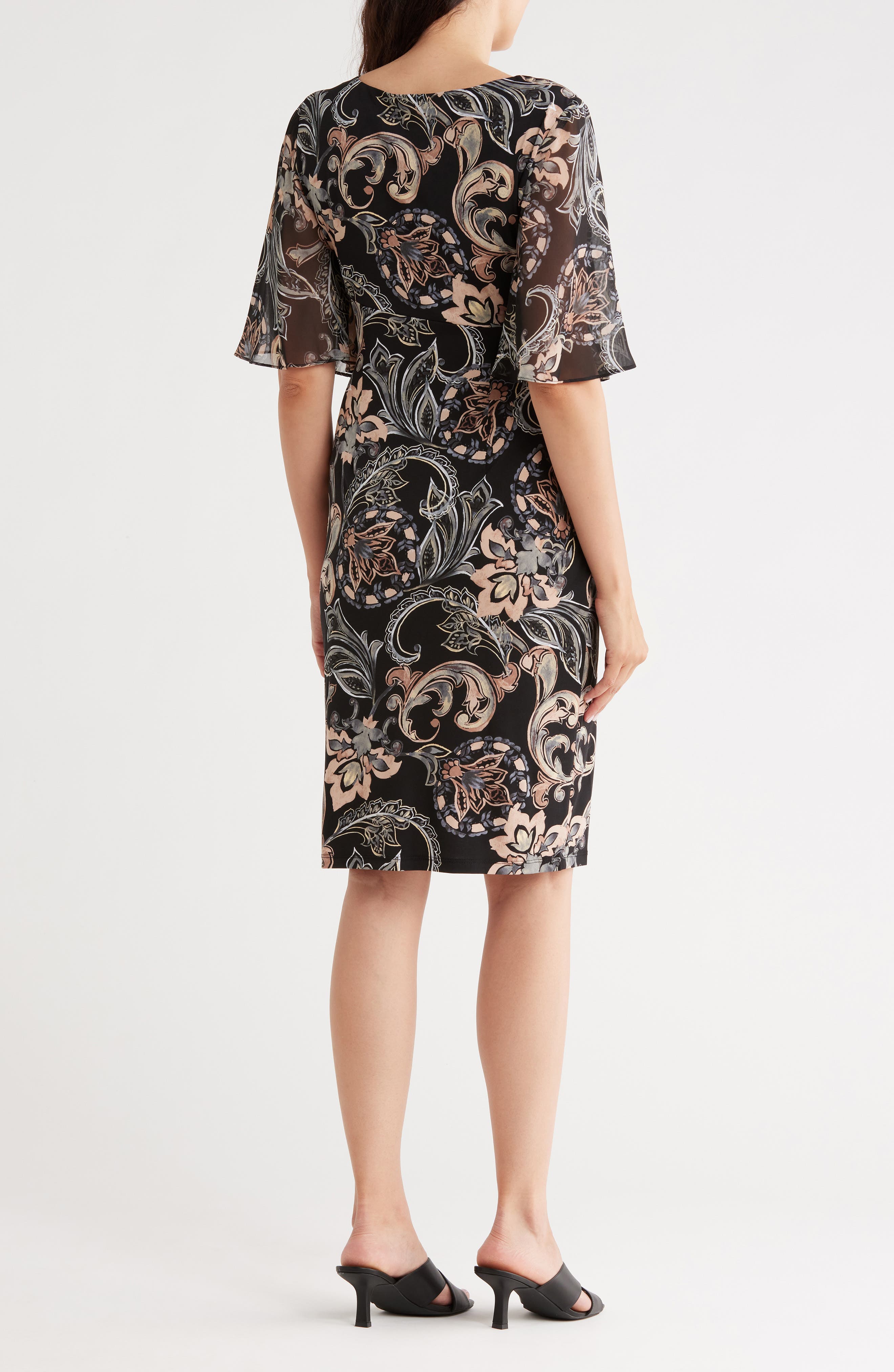 Floral Flutter Sleeve Faux Wrap Dress - image 2