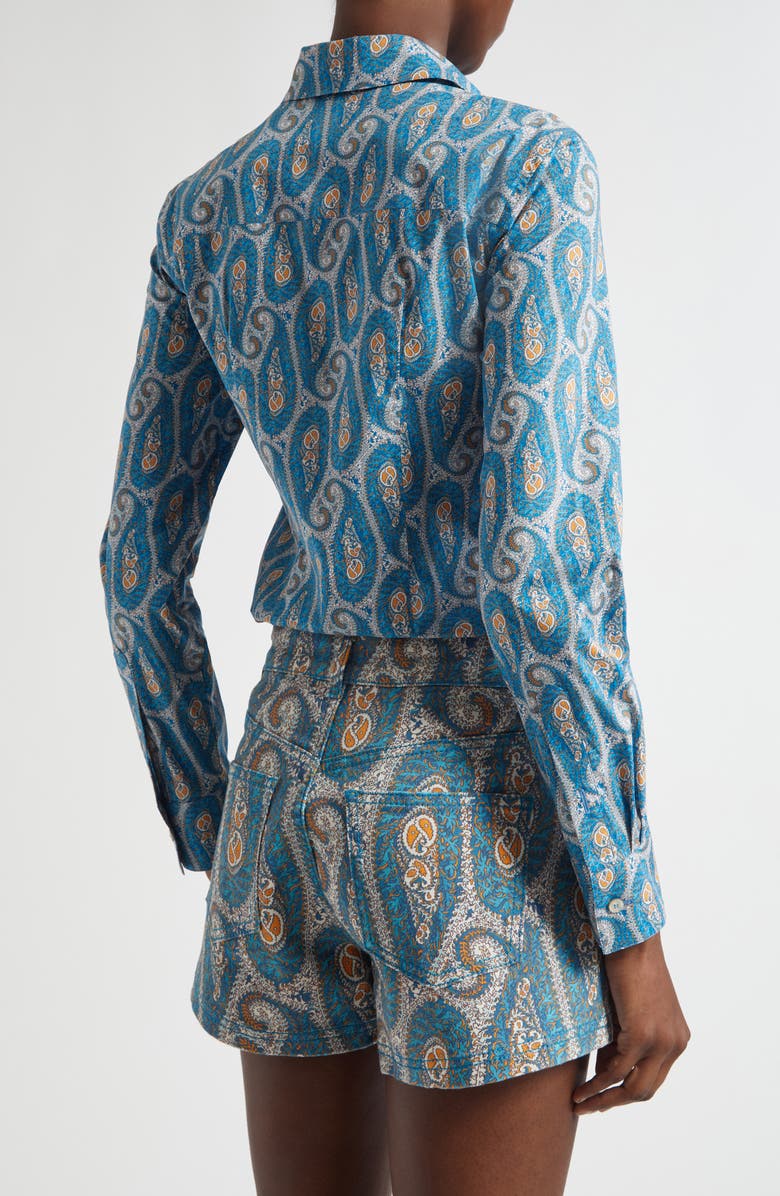 Etro Slim Fit Paisley Stretch Poplin Button-Up Shirt, Alternate, color, Print On White Base