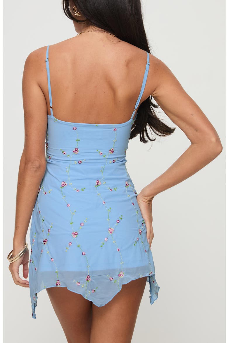Harkin Floral Embroidered Handkercheif Hem Minidress, Alternate, color, BLUE