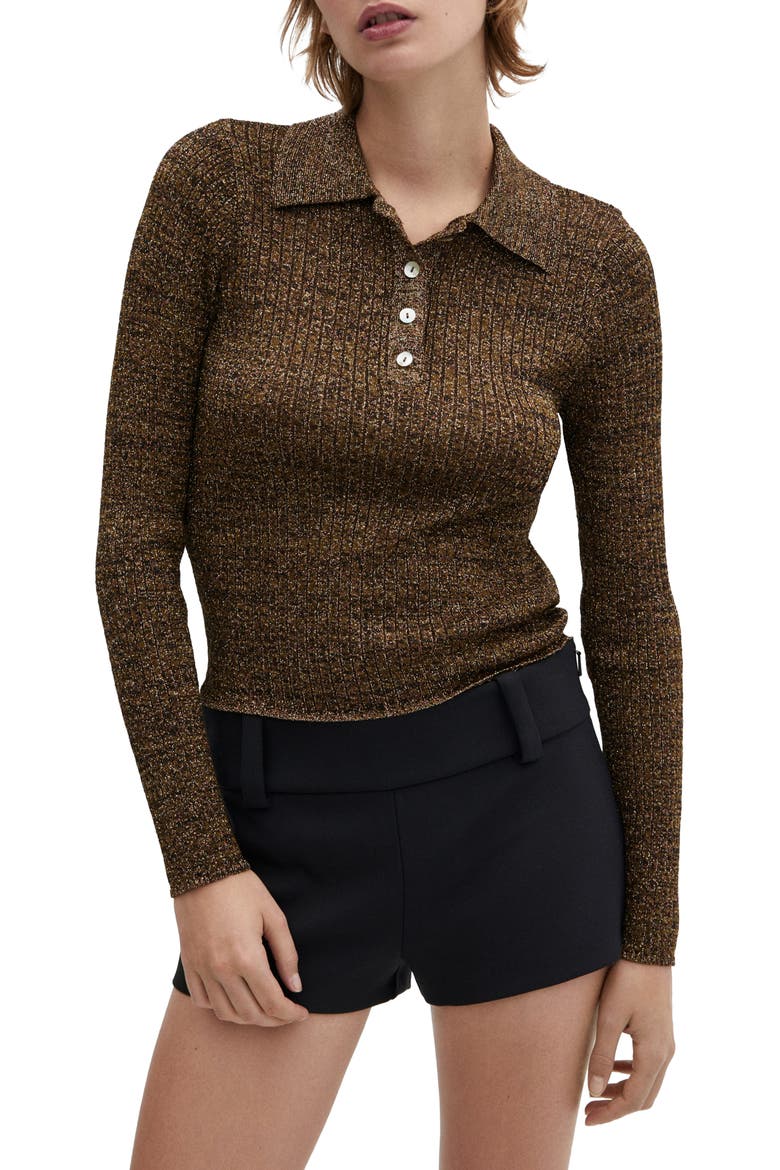 Metallic Ribbed Polo Sweater, Main, color, OCHRE