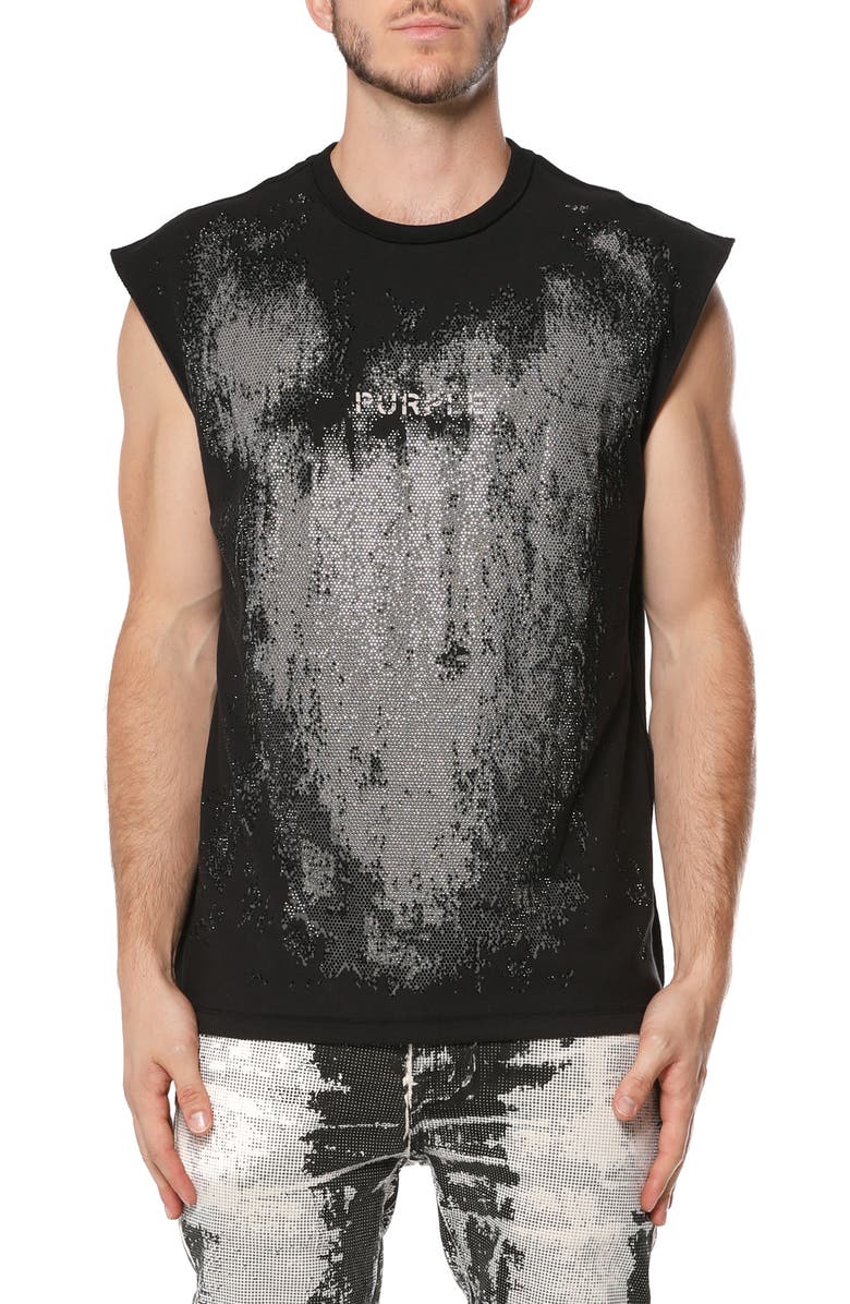 PURPLE BRAND Texture Jersey Sleeveless T-Shirt, Main, color, Black