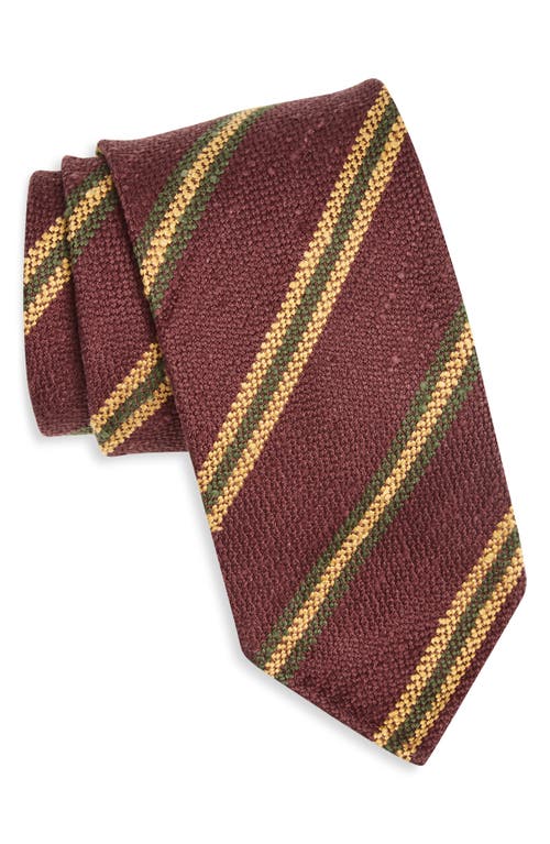 Drake's Stripe Shantung Silk Tie In Red