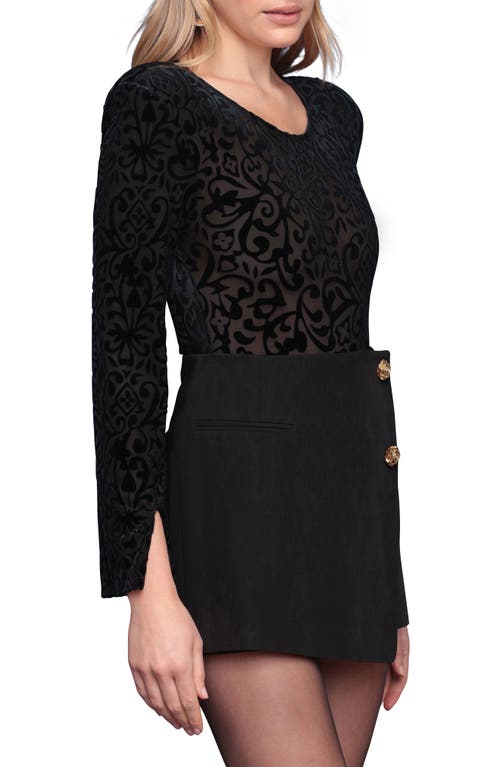 Avec Les Filles Open Back Flocked Bodysuit In Black