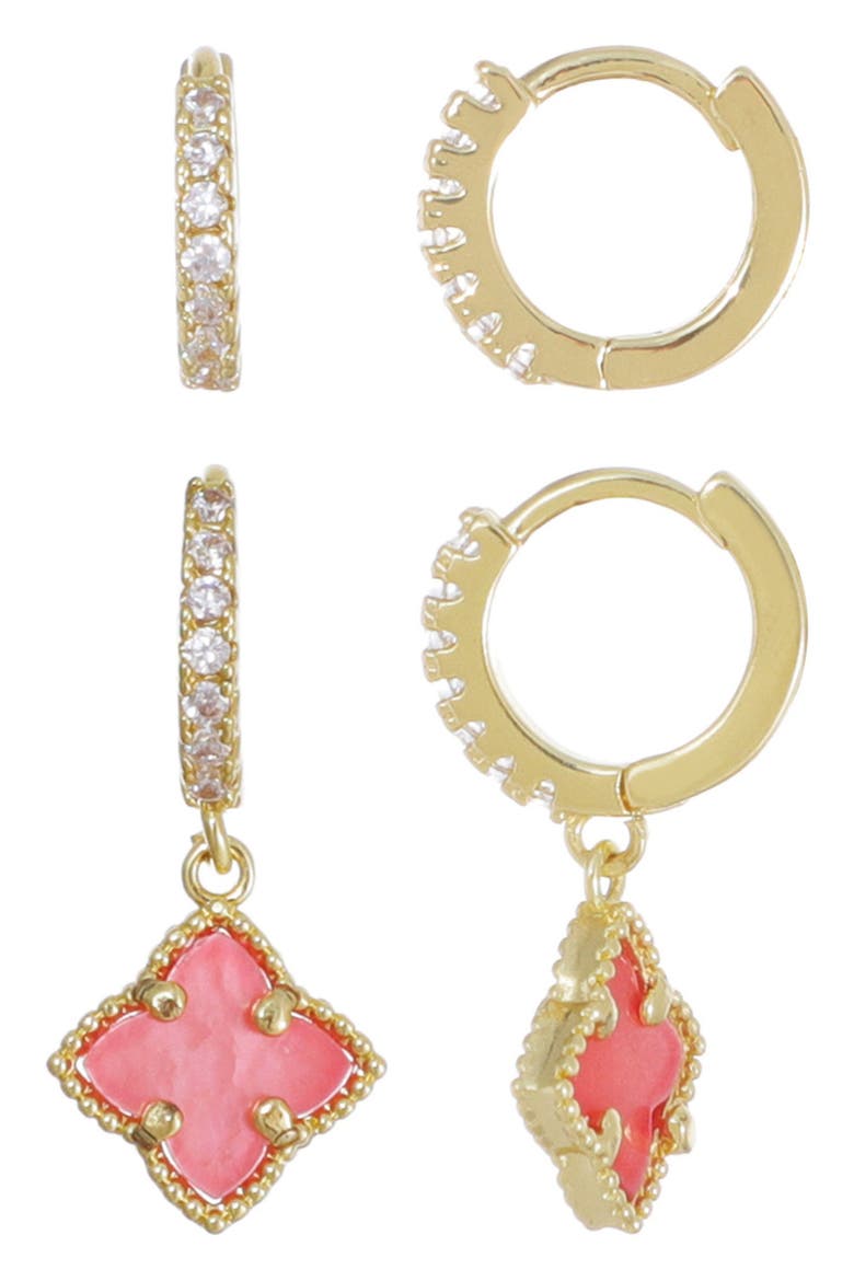 Set of 2 Clover of Hoop Earrings, Main, color, GOLD