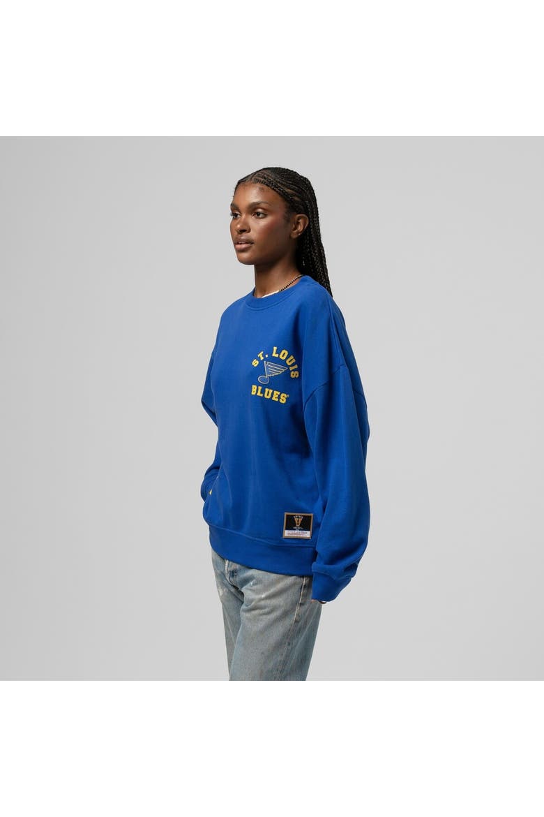 Women's Mitchell & Ness Blue St. Louis Blues Vintage Crewneck Sweatshirt, Main, color, Blue