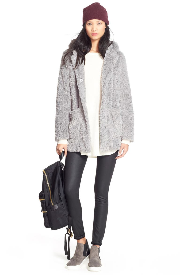 'Teddy Bear' Faux Fur Hooded Coat, Alternate, color, PALE GREY
