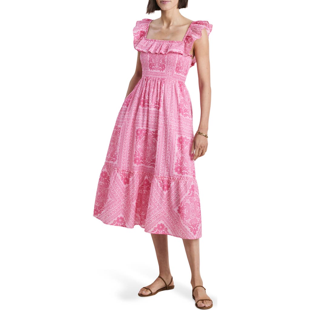 Vineyard Vines Smocked Ruffle Dress In Cora Tile Sp/f