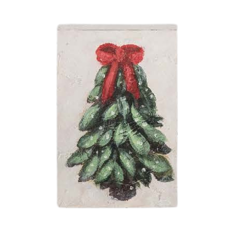 Hand Painted Christmas Tree Block Decor Freestanding Sign Green