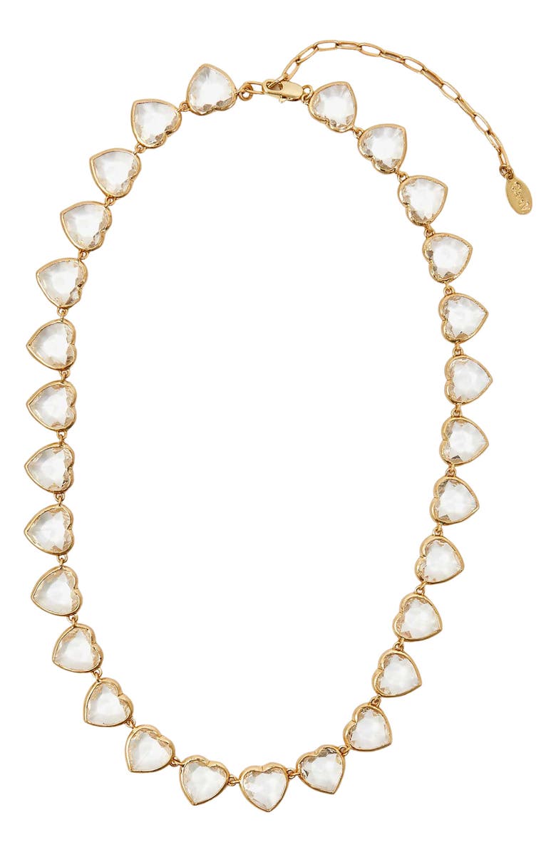 Clare V. Crystal Heart Necklace, Main, color, Gold