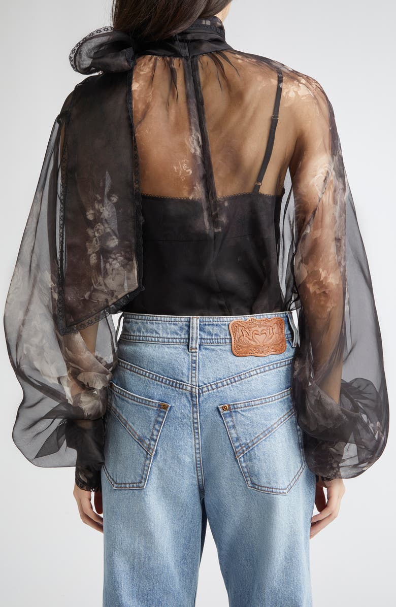 Zimmermann Hypnotic Pussy Bow Organza Top, Alternate, color, Ghost Floral