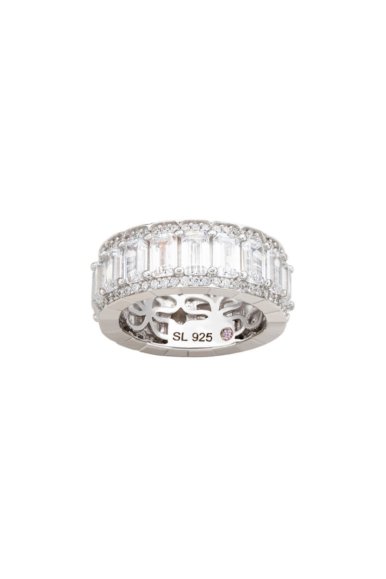 Sterling Silver Emerald Cut CZ Eternity Band Ring, Alternate, color, WHITE