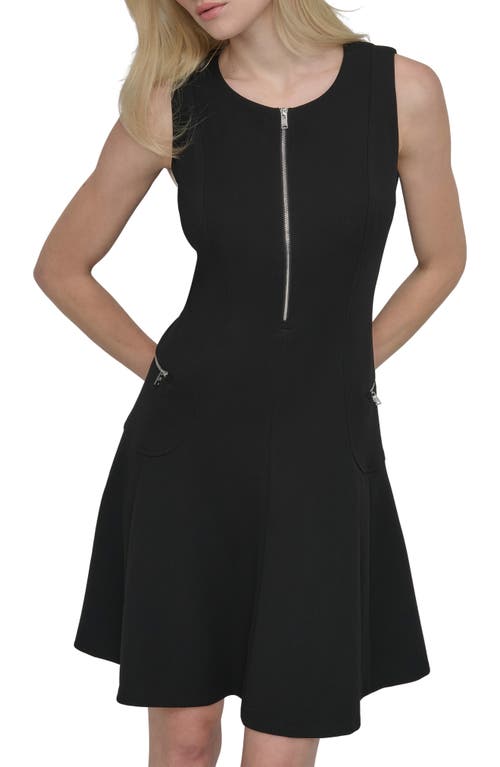 Dkny Front Zip Sleeveless Fit & Flare Dress In Black