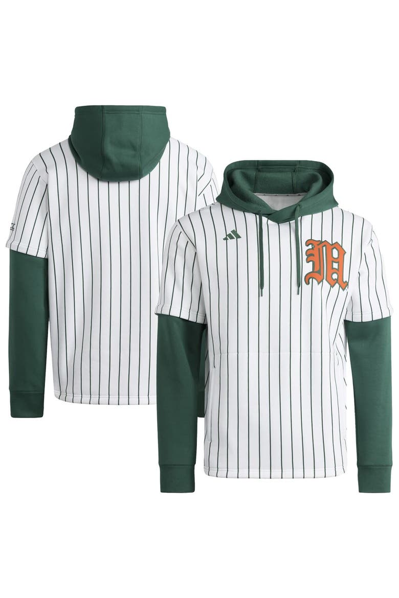Men's adidas White/Green Miami Hurricanes Baseball Hoodie, Main, color, White