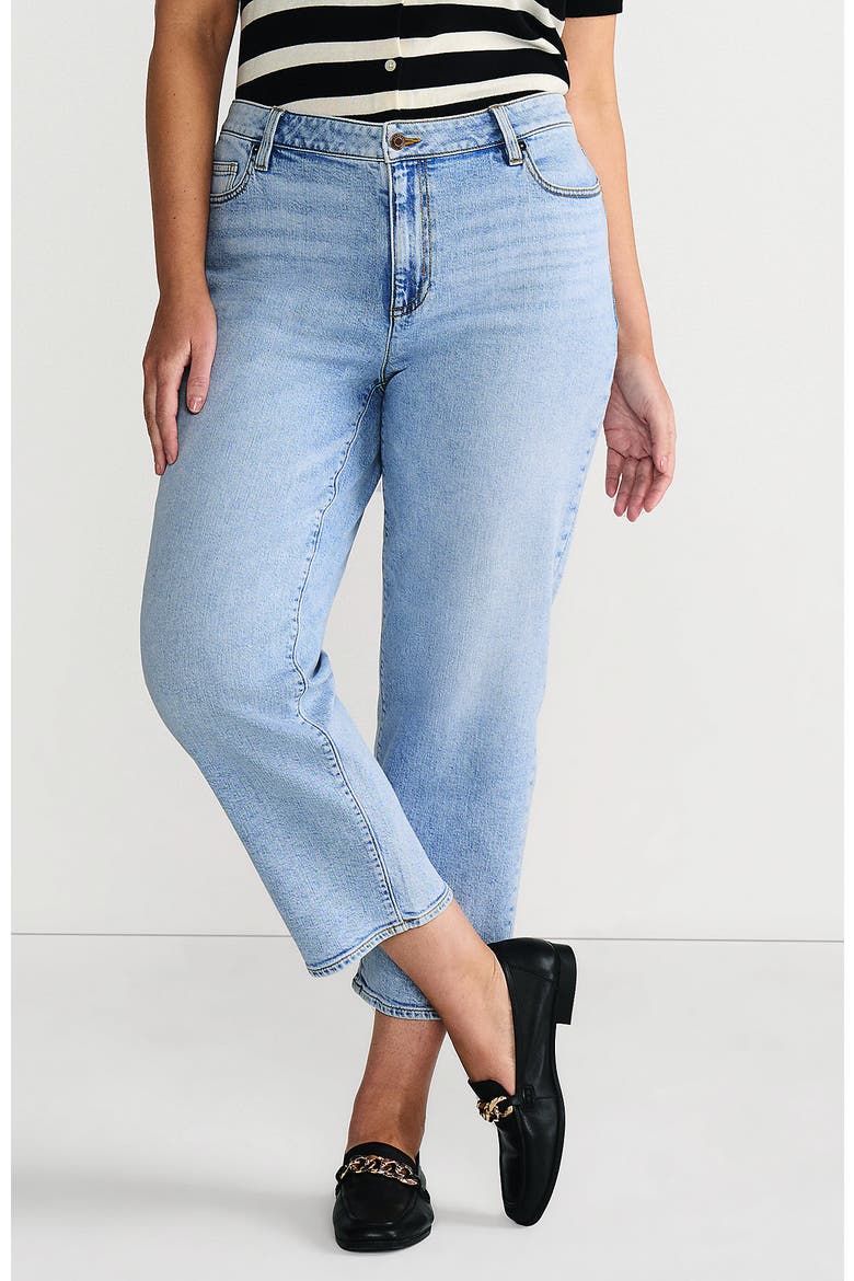 Plus Size Soft Denim Mid Rise Relaxed Straight Crop Jeans, Main, color, Harlow Blue Wash