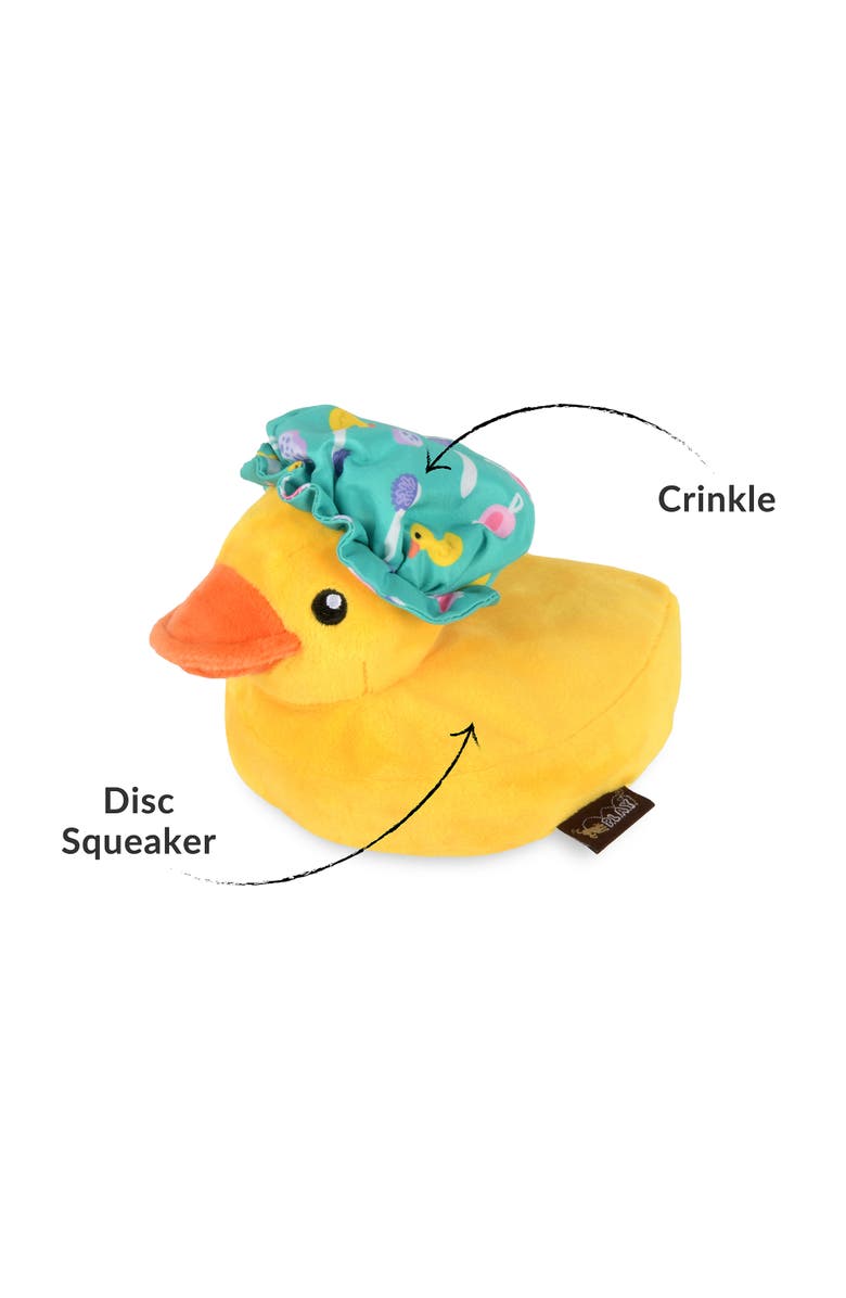 P.L.A.Y. Splish Splash Bubbles The Duck, Plush Dog Toy, Squeaker & Crinkle Cap, Alternate, color, Multicolored
