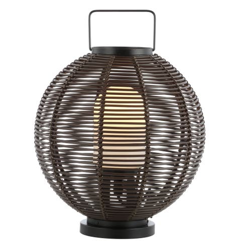 Jigu 22" Outdoor Woven Globe Asian Led Lantern, Coffee