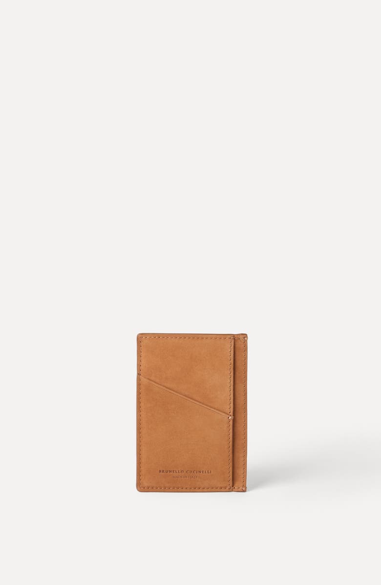 Brunello Cucinelli Nubuck card holder, Alternate, color, Cognac