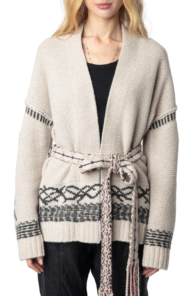 Zadig & Voltaire LC R&R Tie Belt Merino Wool Blend Sweater, Main, color, 