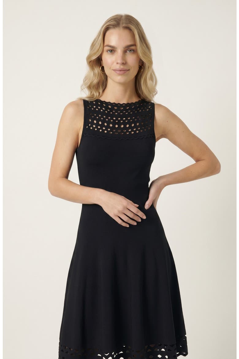 Sleeveless High Neck Eyelet Midi Dress, Main, color, Black