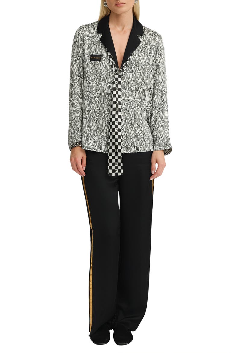 Feathers Black and White  Unisex Long Pajama Set, Main, color, Black & White