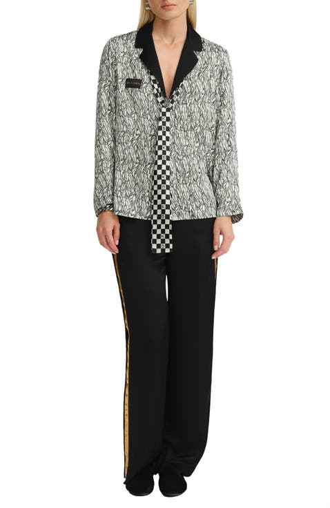 Feathers Black and White  Unisex Long Pajama Set