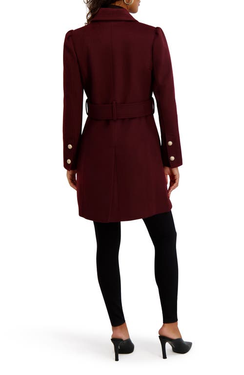 Kensie Wool Blend Long Coat In Burgundy
