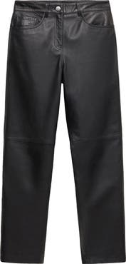 MANGO Straight Leg Leather Pants