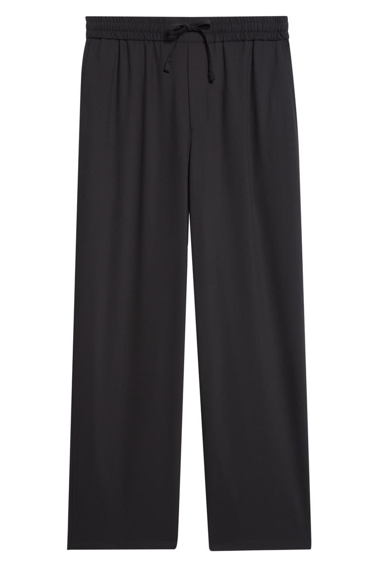 Elastic Waist Wool Gabardine Pants, Alternate, color, NOIR