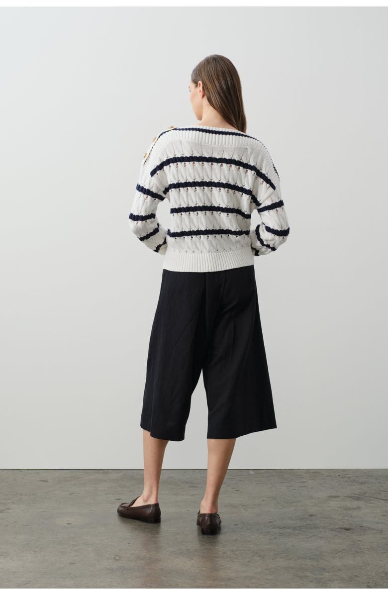 NAKED CASHMERE Paula Stripped Boatneck Sweater, Alternate, color, Tennis White/Club Blue