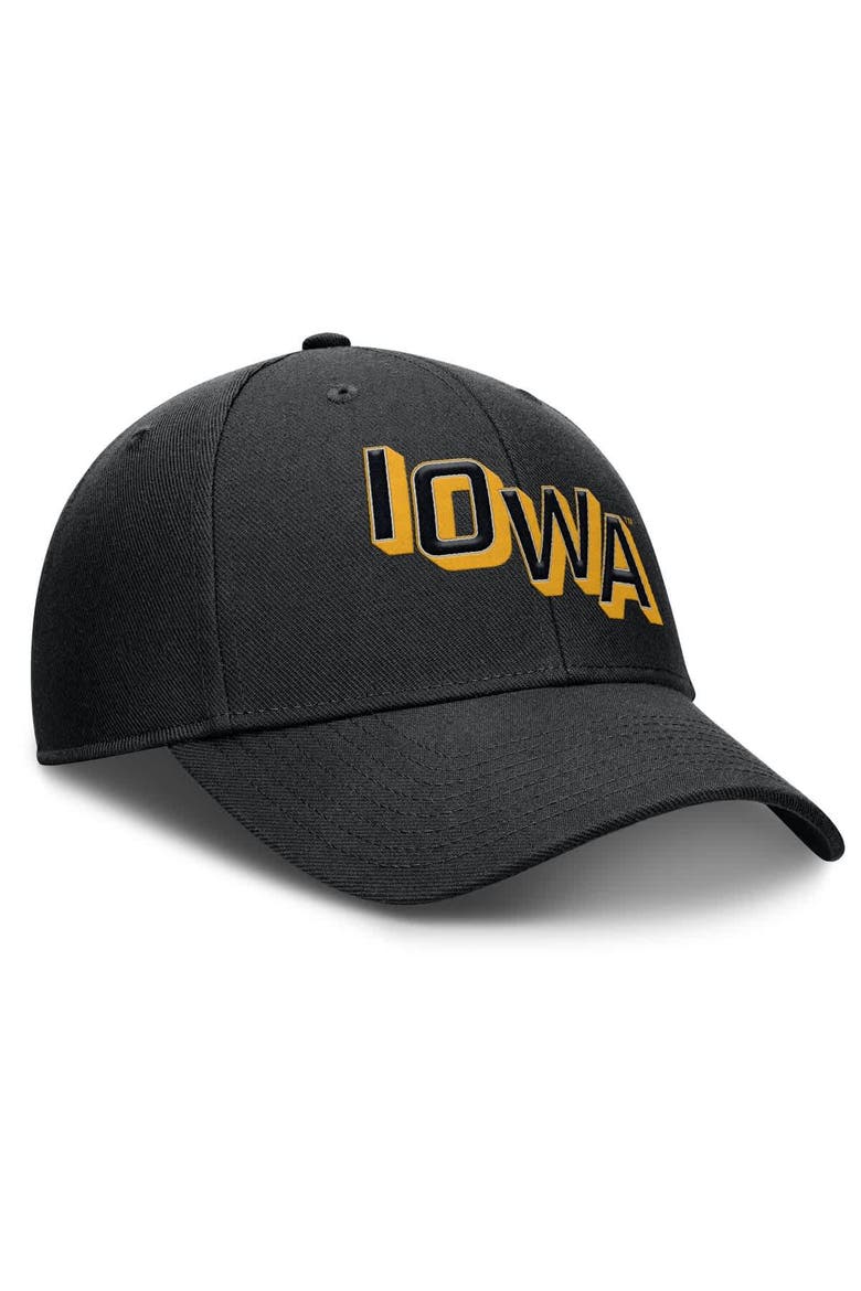 Men's Nike Black Iowa Hawkeyes Slanted Primetime Rise Performance Adjustable Hat, Alternate, color, Black