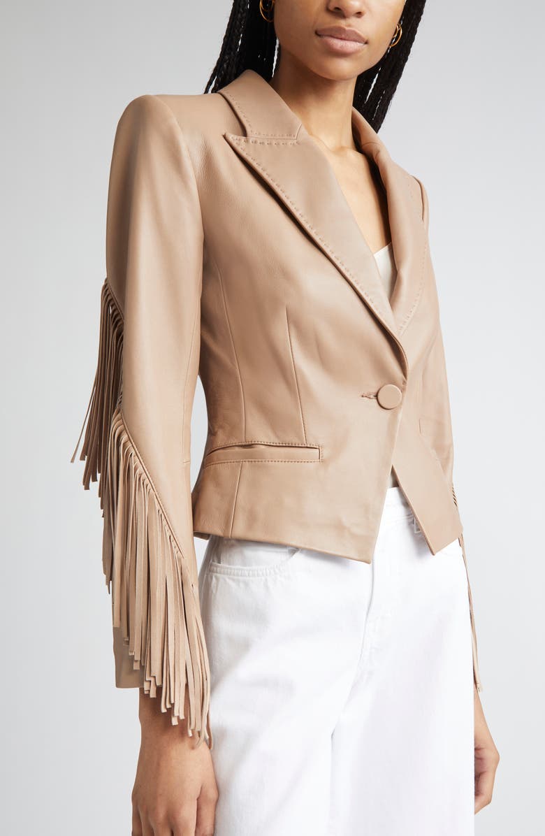 L'AGENCE Vashti Fringe Leather Blazer, Alternate, color, Dark Cappuccino