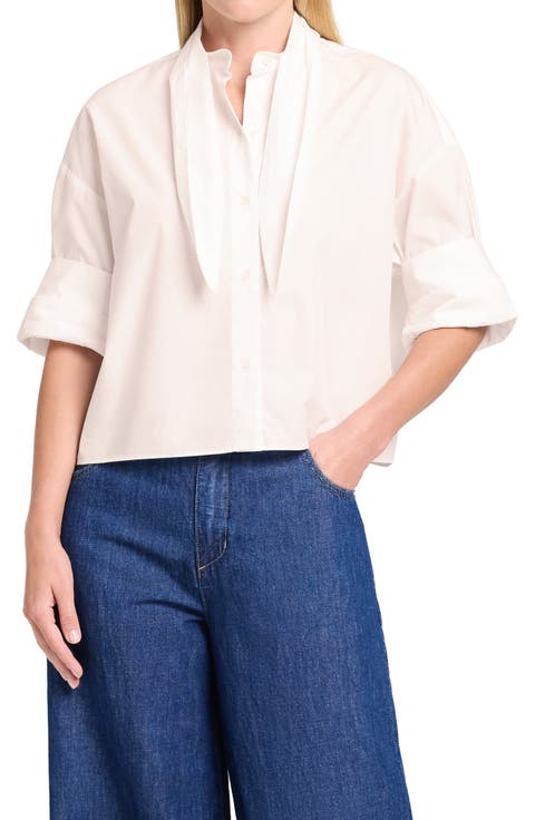 Tie Neck Button-Up Crop Top