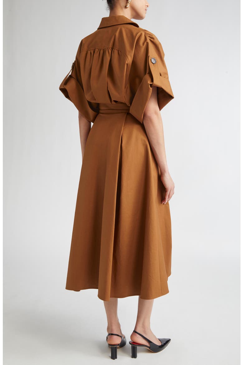 Wide Sleeve Belted Stretch Cotton Sateen Shirtdress, Alternate, color, NUTMEG