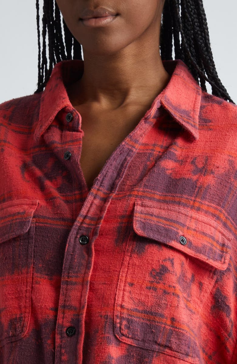 R13 Distressed Plaid Crop Cotton Flannel Workshirt, Alternate, color,