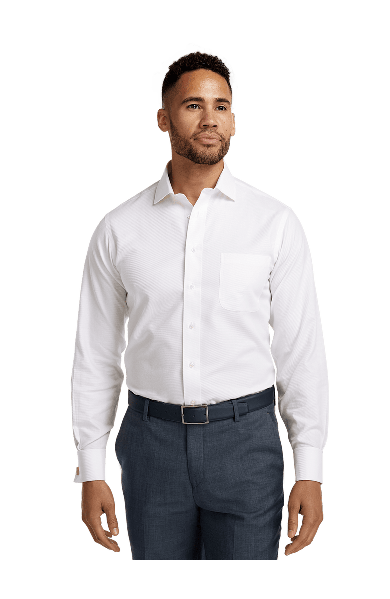 Paul Fredrick Non-iron Cotton Twill Spread Collar French Cuff Dress Shirt, Alternate, color, White