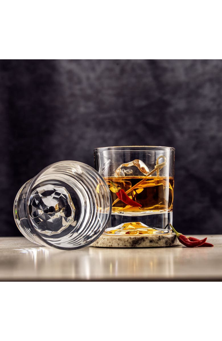 JoyJolt Set of 4 Radiant Double Old-Fashioned Mountain Whiskey Glasses, Alternate, color, Clear